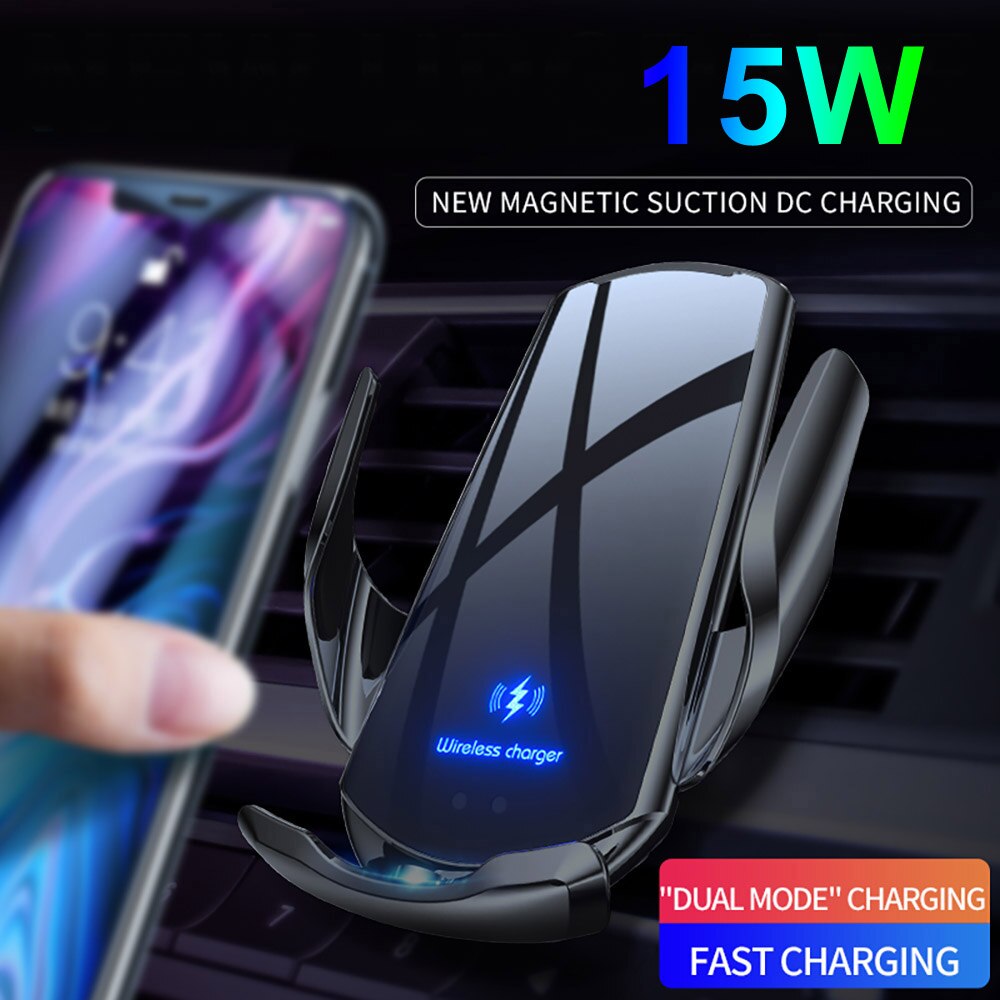 Cargador inalámbrico rápido automático para coche, soporte magnético de teléfono con Sensor infrarrojo, USB, 15W, para Samsung S20, S10, iPhone 12 Pro, Max, 11, XS, XR