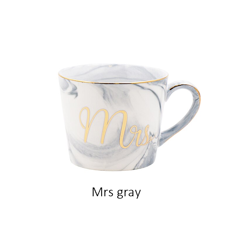 Pintado a mano del Monograma de Oro Natural De Mármol Señor y La Señora Del Té taza de Leche Taza Creativa Taza de Café de Porcelana Del Aniversario de Boda: Mrs Gray
