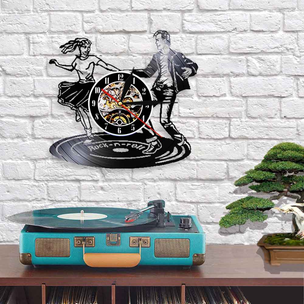 Disko Tänzer Wanduhr Felsen n rollen Tanzen Zeit Jahrgang Schallplatte Wanduhr Persönlichkeit Zauberstab Kunst Dekor Nacht Verein Kneipe