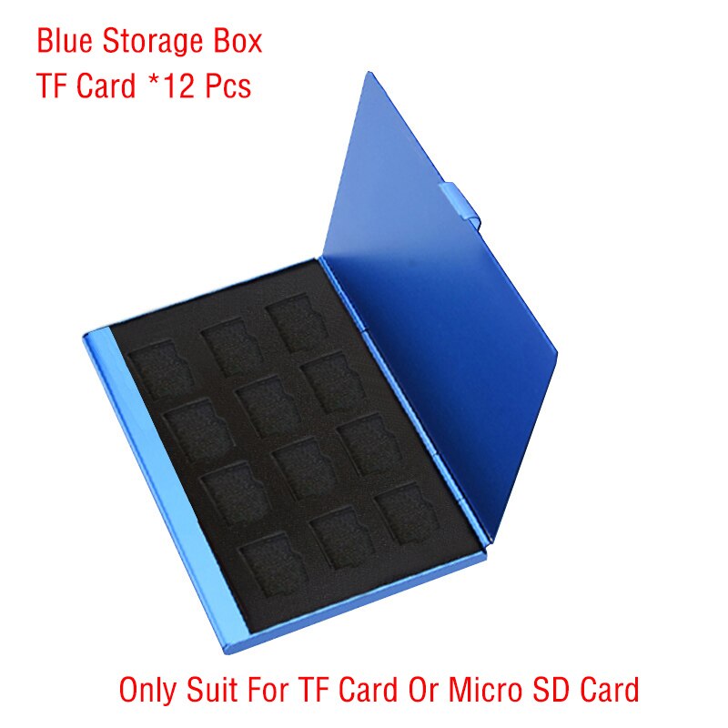 Aluminum Portable Micro SD Card TF Card Storage Box Case Protector Holder: Blue 12TF card