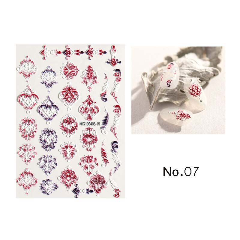 1pc 3d acryl gegraveerde bloemen nagel sticker reliëf wit zwart kant bloem water decals empaistic nagel water slide decalsz 0108: 7