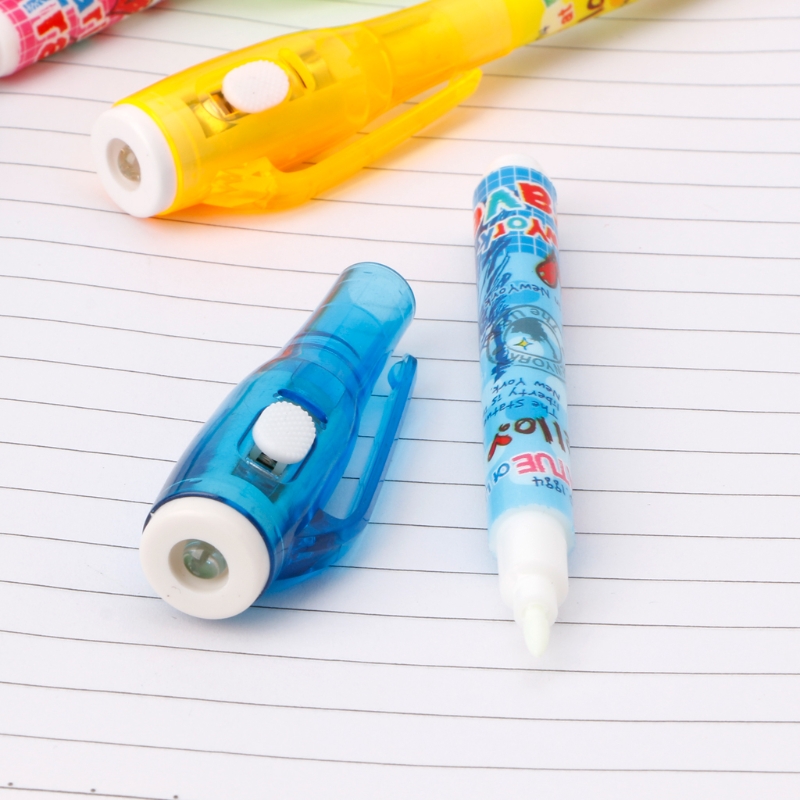 Bolígrafo de tinta Invisible con luz, marcador mágico bolígrafo para niños para mensaje secreto, suministros de papelería escolares creativos, 4 Uds.