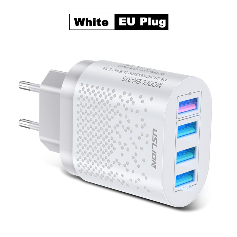 EU/US Plug USB Quik Charge 3.0 Charger 3A Mobile Phone Charger For Samsung iPhone 12 Xiaomi 4 Port 48W Fast Wall Chargers: EU Plug White