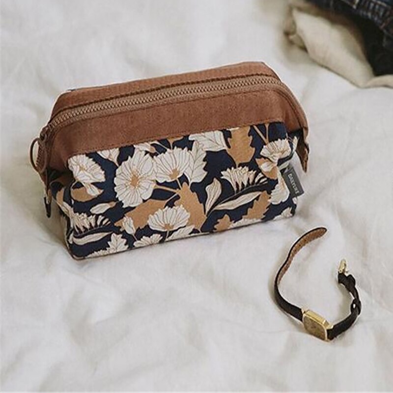 4 Colors Waterproof Cosmetic Bags Manicure bag Makeup bag Travel Accessories cosmetics Storage Pouch Large Capacity for Women: Coffee Flower