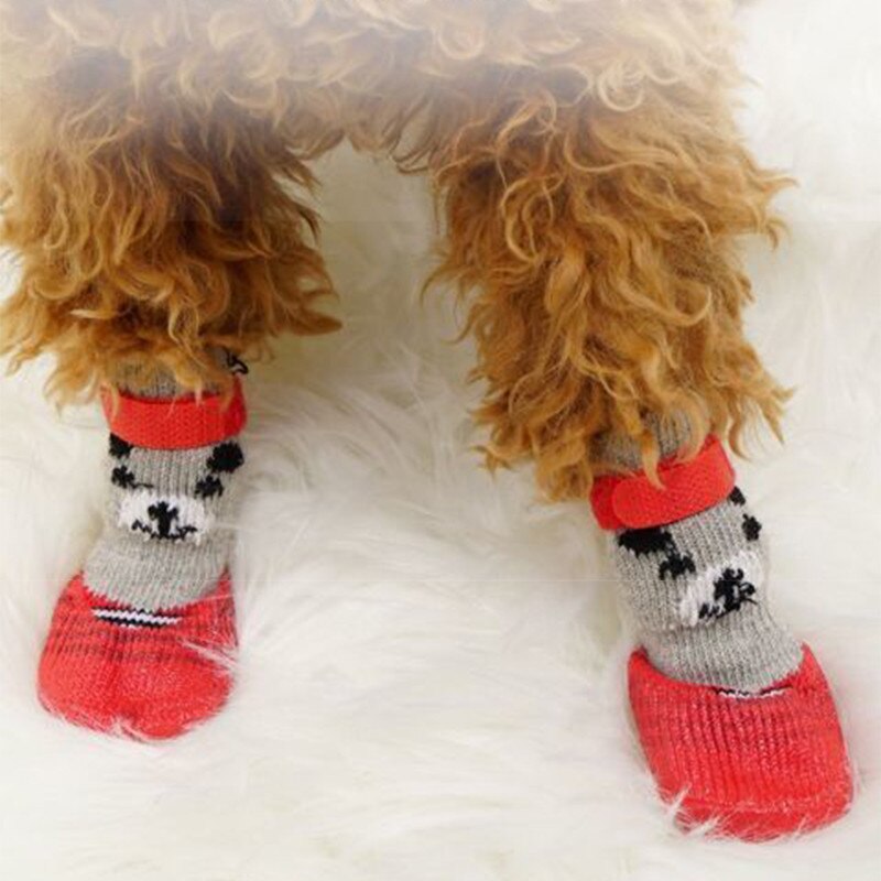 4pcs Dog Socks Winter Warm Anti-Slip Waterproof Pet Socks Small Cat Knit Cover Foot Paw Protector Booties Shoes Accessories