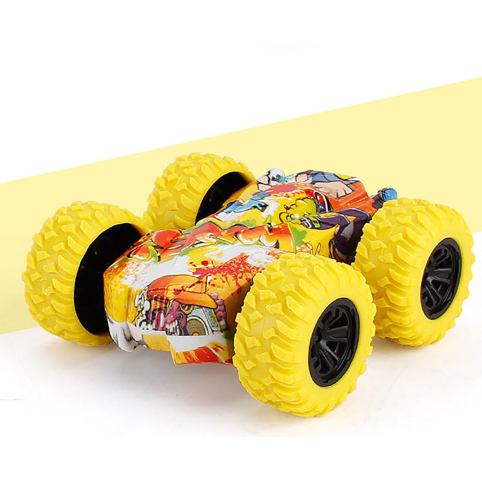 Inertia-double Side Stunt Graffiti Car Off Road Model Car Vehicle Kids Toy For Kids Children Christmas Car Toys: Yellow 