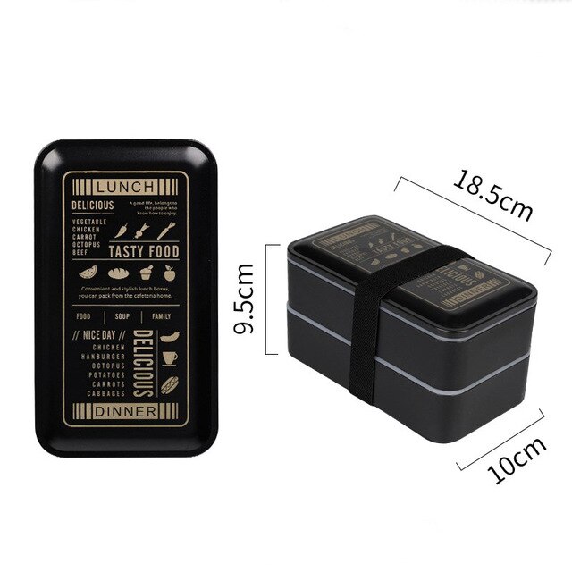 Double lunch box lunch box plastic breakfast dinner student food container black portable lunch box microwave heating 2000ml: Dinner