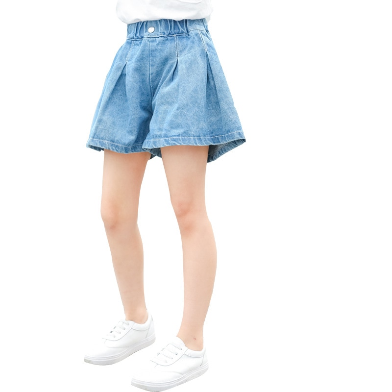 Denim shorts til piger børn sommer jean korte bukser børn afslappet løs bund tøj 4-14 år teen pige korte bukser