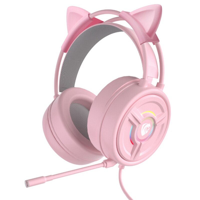 Pink Cat Ear Wired Headset With Foldable Microphone Headset Gaming Headset Desktop Laptop Gaming Headset