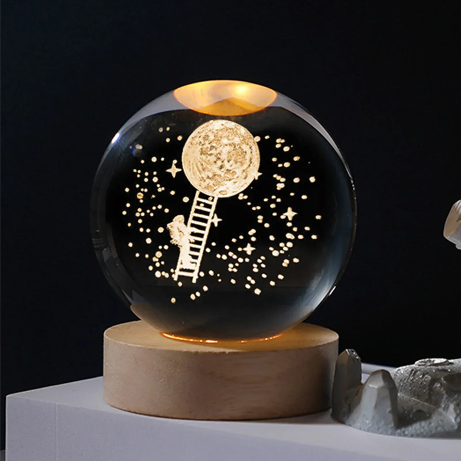 Lampe boule de cristal galaxie alimentée par USB, lumière de lune éclairée en 3D pour la maison, chambre à coucher, bureau, décoration de table, veilleuse