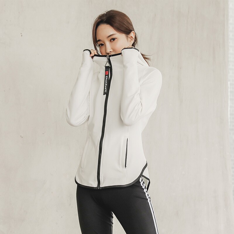 Sportliche damen-shirts, schmal geschnittene, langärmelige fitnessjacken, yoga-crop-tops mit daumenlöchern, gymnastikjacken, trainings-sweatshirts: Weiß / Xxxl