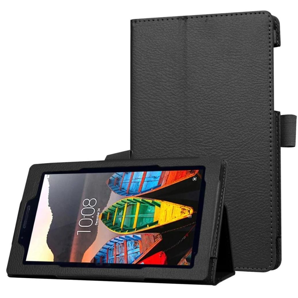 Étui en cuir pu pour lenovo tab 3 7 essential 3 étui 710 rabat flexible 710i fin 710f tb3-710f support: Noir