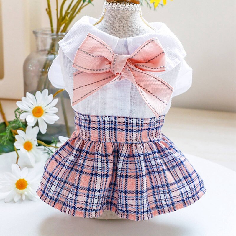 Vestido de verano para mascotas, ropa clásica a cuadros para perros, falda, ropa de cachorro de primavera, XS-L