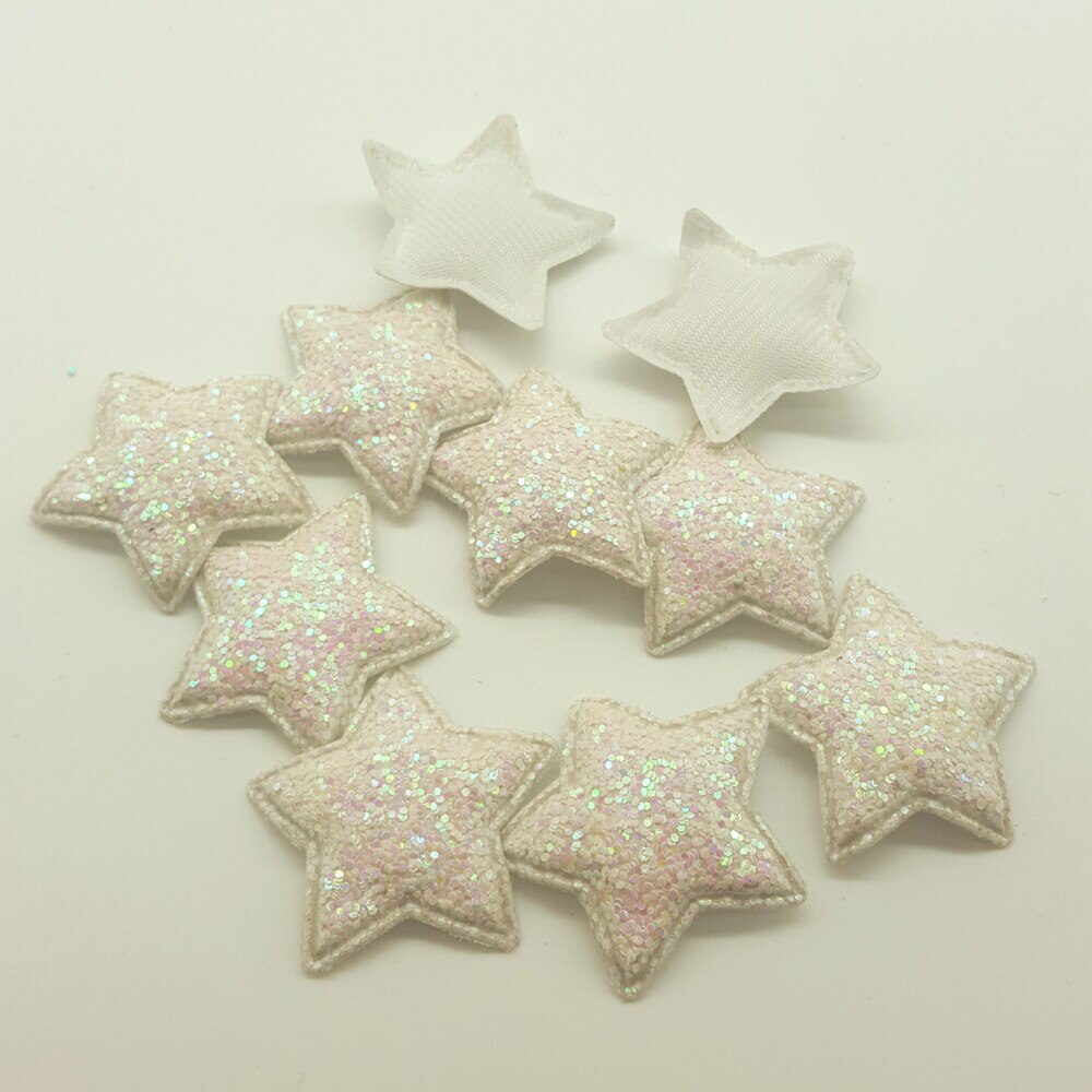 10 stuks snoep knutsel glitter patches schattige sterren haar strik accessoires plak patch voor kleding knutsel patch diy knutselbenodigdheden: Wit
