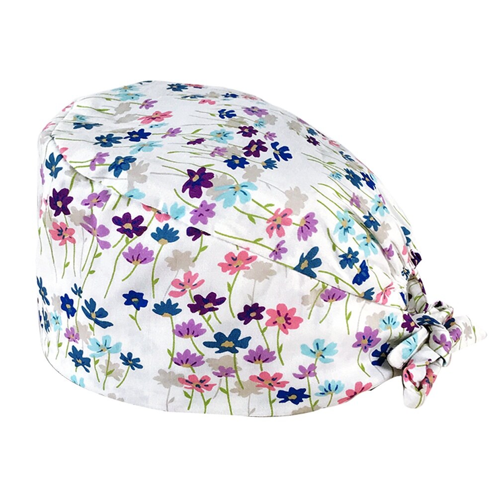 Cartoon print adjustable breathable scrubs hats pet shop cute work cap beauty salon nursing cap hospital working surgical caps: 12010