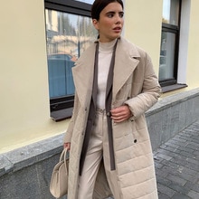 WOTWOY-Abrigo acolchado largo de Invierno para mujer, Parkas con cinturón grueso a prueba de viento para mujer, chaquetas informales liso de talla grande, ropa de nieve para mujer