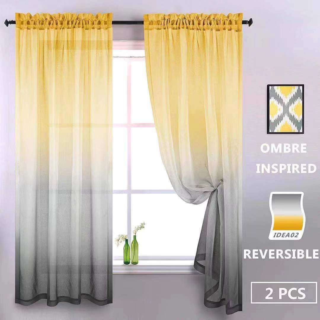 Dégradé couleur Semi rideaux transparents couleur vive rideaux modernes pour chambre salon fenêtre rideaux panneaux réversibles 2 pièces