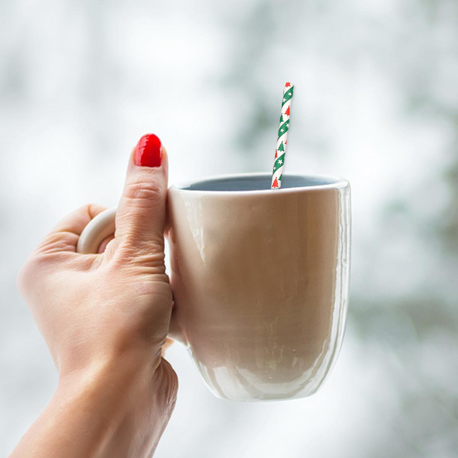 25 Stuks Kerst Papier Rietjes Decoratieve Rietje Voor Viering