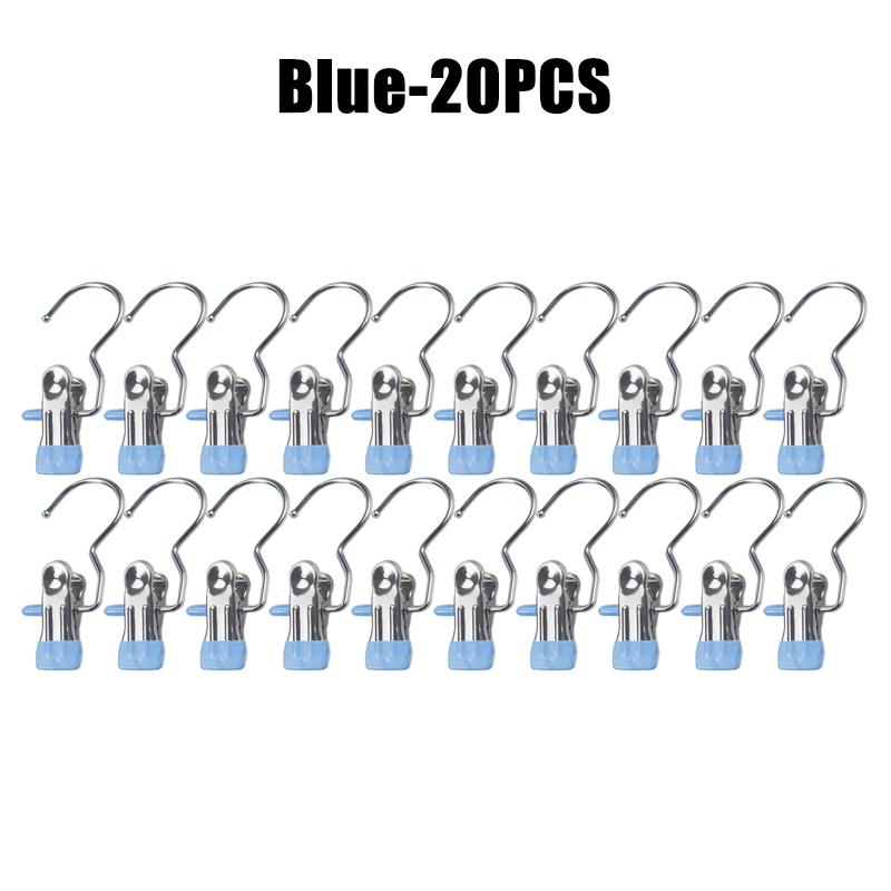 10-100pcs Stainless Steel Clothespins Laundry Clothes Pegs Hook Portable Hanging Clothes Clip Wardrobe Clothes Organizer Hanger: DEEP BLUE