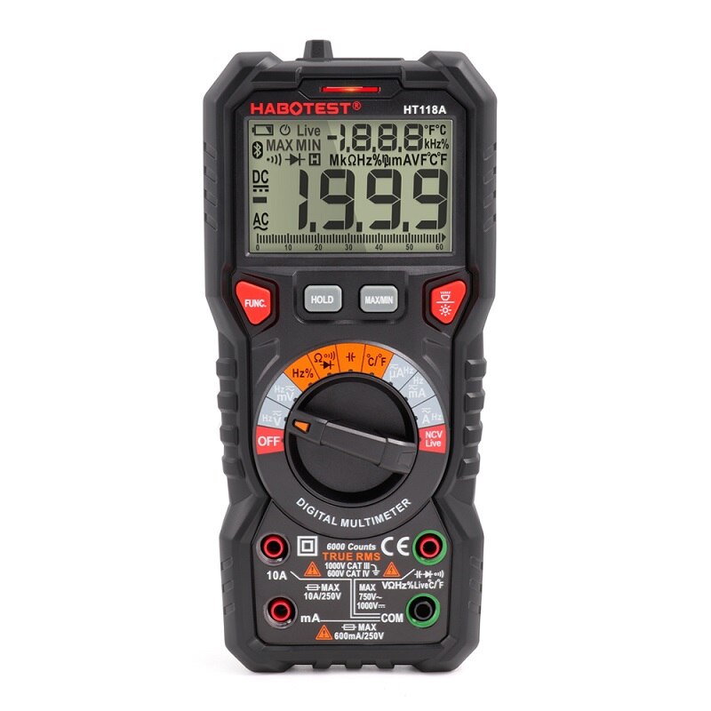Digital Multimeter High Precise Multimetro Voltage Meter HT118 6000 counts 1000V AC/DC Ohm Hz NCV Live C/F Duty: HT118A Auto Range