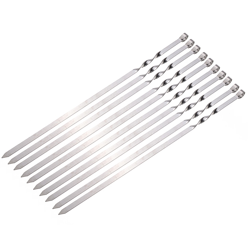 10pcs 50cm Stainless Steel Long Barbecue Kebab Food Meat Large Flat Skewers Set Outdoor Garden Grill Barbecue Accessories