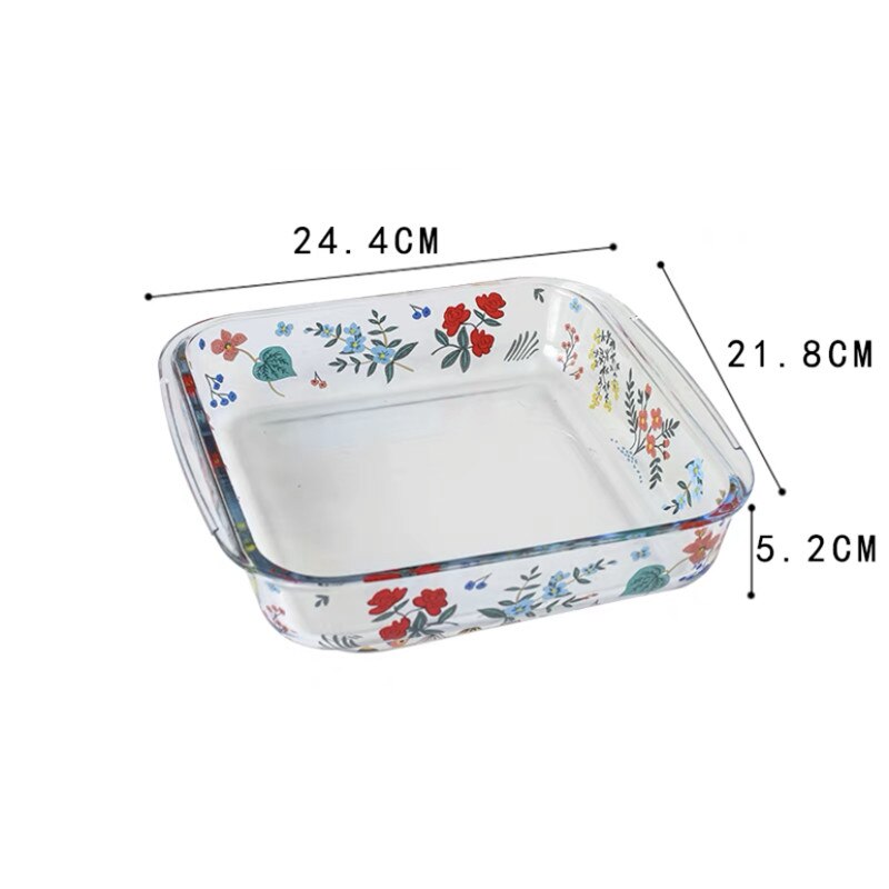 Assiette de cuisson en verre résistant à la chaleur, assiette à dîner ménagère, transparente, salade florale, bol à légumes, four, plat à Dessert, vaisselle: L