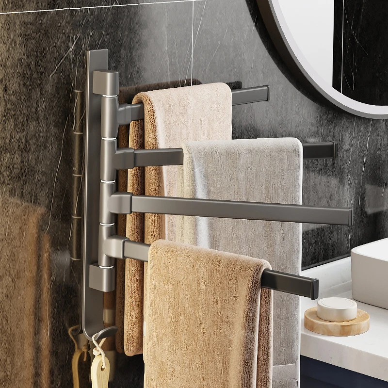 180° Rotatable Towel Holder Space Aluminum Shower Room Towel Hanger Multifunctional Storage Organizer For Bathroom Accessories