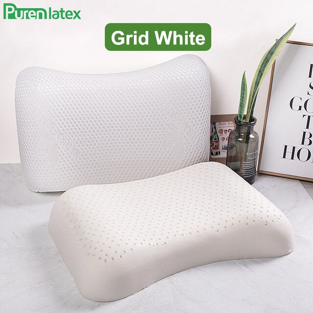 Purenlatex Thailand Puur Natuurlijke Latex Kussen Concave Anti-Stijve Orthopedische Kussens Halswervels Gezondheidszorg Bed Slapen: Grid White