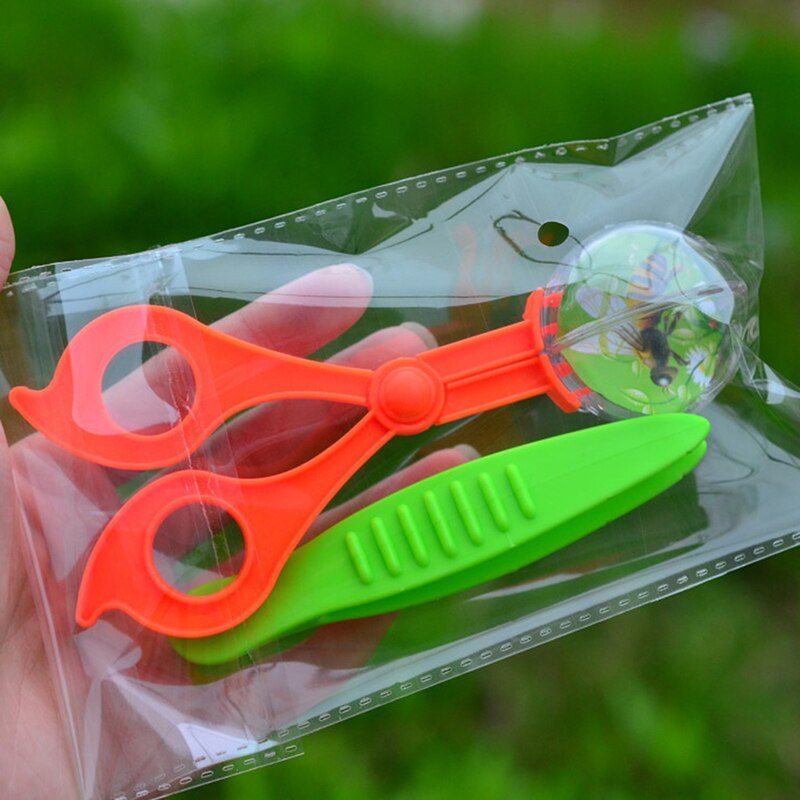 Nature Exploration Kit Kids Plant Insect Study Tool - Plastic Scissor Clamp Tweezers Inset Round Head Scissors Clamp Toy J0432