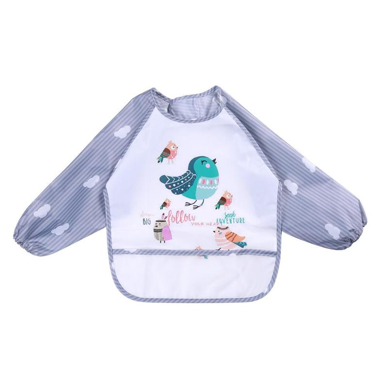 Cartoon Baby Bibs Apron Adjustable Burp Cloths Feeding with Long Sleeves Baby Accessories Stuff toddler kids: Gray