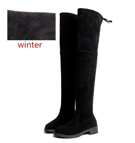 NAUSK Thigh High Boots Female Winter Boots Women Over The Knee Boots Flat Stretch Sexy Shoes Black Botas Mujer: black plush / 6