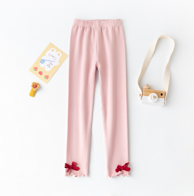 2022 spring girls' leggings Korean style children's pants Colorful big bow girls' pants: Pink / 140(8-9T)