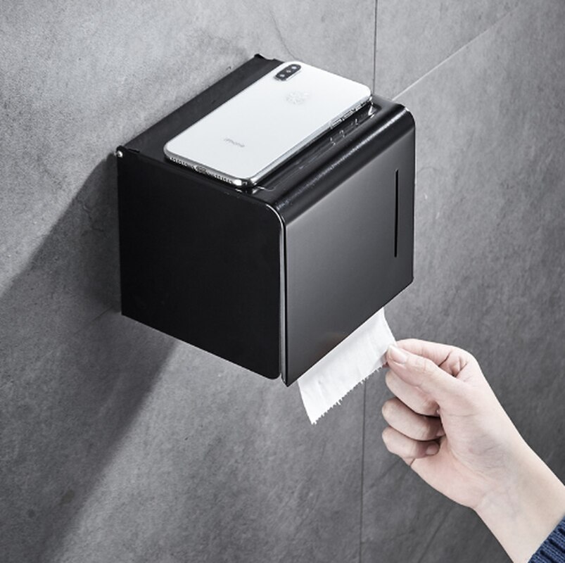 Toilet Paper Holder Matte Black Aluminum Bathroom Roll Paper Wall Mounted Mobile Phone Rack Paper Towel Holder ZM716