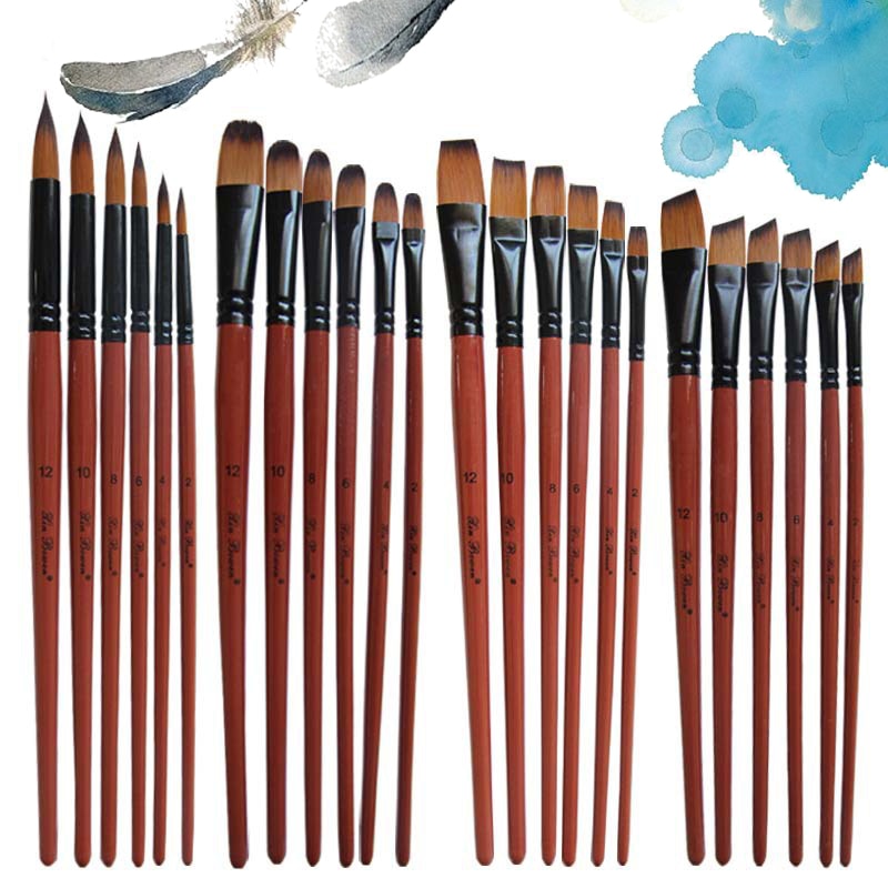 6 unids/set pincel acuarelas pinturas al óleo gancho plano/redondo/inclinado de nailon para el pelo Diy pluma de acuarela para artistas pintores principiantes