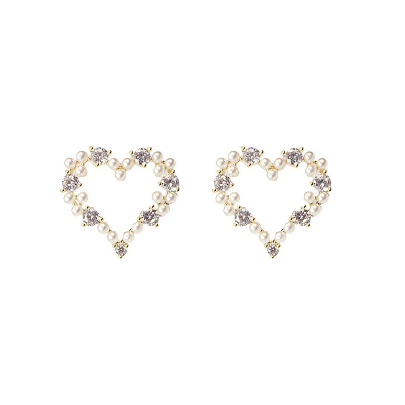 S Needle Korea Irregular Hollow Love Pearl Earrings Compact Joker Love Earrings Female