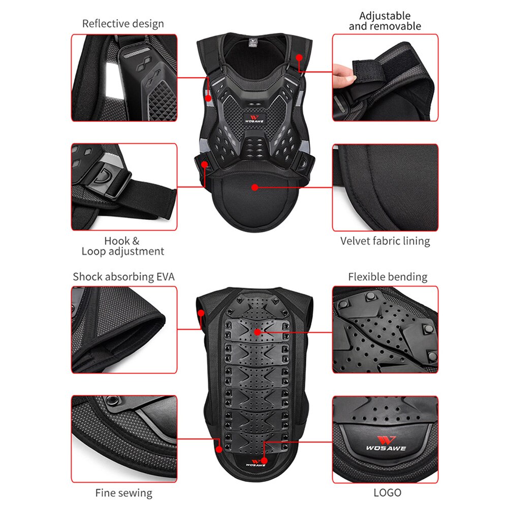 WOSAWE Motorcycle Body Armor Motorcycle Jacket Motocross Moto Vest hip pad Protector Off-Road Dirt Bike Shorts Protective