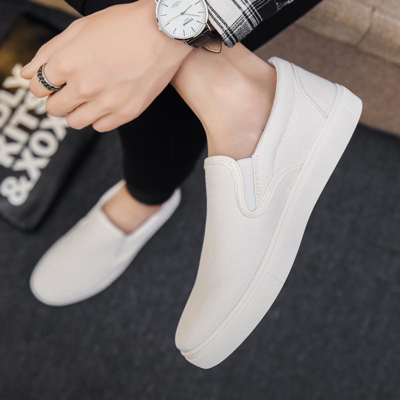 Summer Mens Canvas Shoes Casual Loafers Men Slip On Flats Breathable Comfortable Driving Shoes Flat Male Walking Sneakers White: White / 43