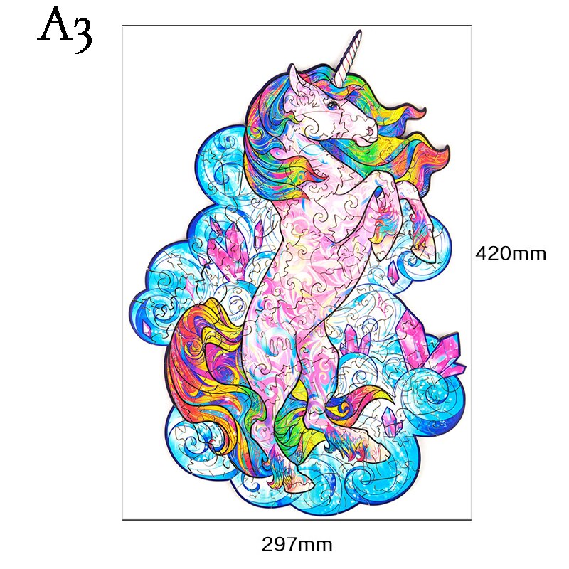 DIY Holz Tier Puzzles Set Spaß Holz Puzzles Für Erwachsene Und Kinder Montessori Interaktive Spiel Spielzeug Puzzle: A3 Unicorn