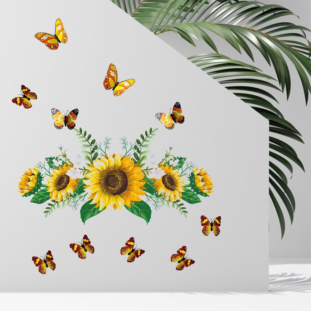 Waterdichte Pvc Zelfklevende Interieur Diy Decals Muursticker Kleuterschool Keuken Zonnebloemen 3D Vlinders Bathoom Verwijderbare