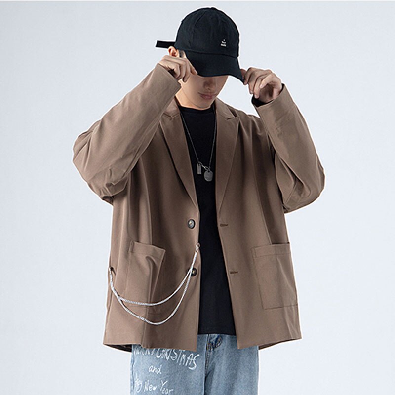 Lindsey seader blazers herr höst oversize solida kedjor retro trendig daglig brittisk stil ins unisex matchande par kostym toppar