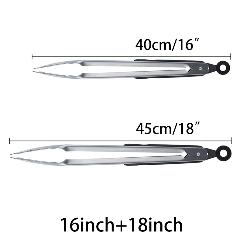 Stainless Steel BBQ Tongs Salad Ice Food Tong Bread Buffet Locking Kitchen Tong Clamp set Grill BBQ Accessories 12/16/18 inch: 16inch 18inch