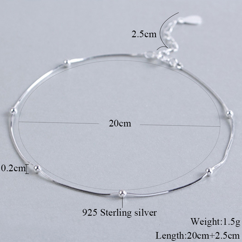 Dunne Pure Echt 925 Sterling Zilveren Kralen Curb Kettingen Enkelband Voor Vrouwen Meisjes Vriend Strand Voet Sieraden Been Armband Barefoot