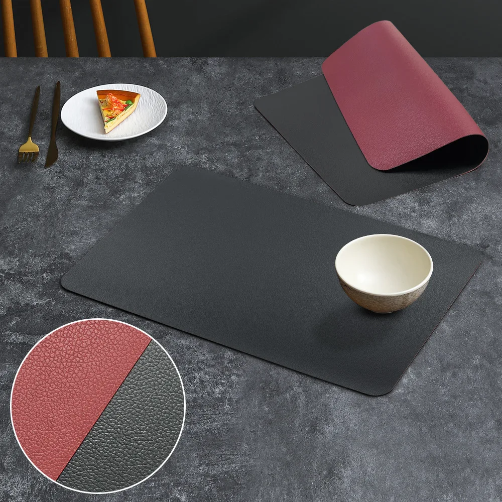 PVC Double-sided Leather Dining Table Mat, Desktop Decoration, Home Dining Plate Mat, Anti Slip Bowl Mat, Thermal Insulation Mat: L / black