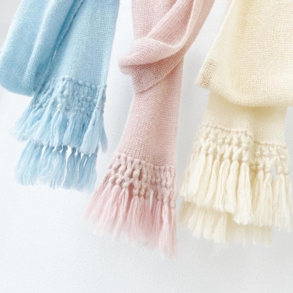 9.18 høst vinter kvinners dusker trefarget skjerf høy slutt fryns mohair skjerf