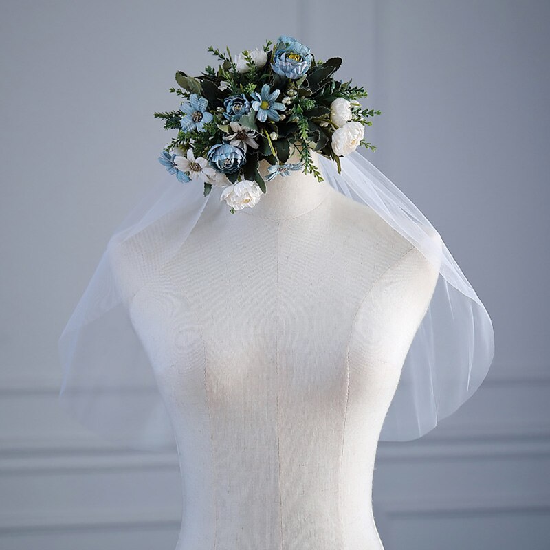Velos cortos de tul para vestido de novia, cinta blanca con borde, lazo con peine para el pelo, velo para el cabello, accesorios de boda para novia