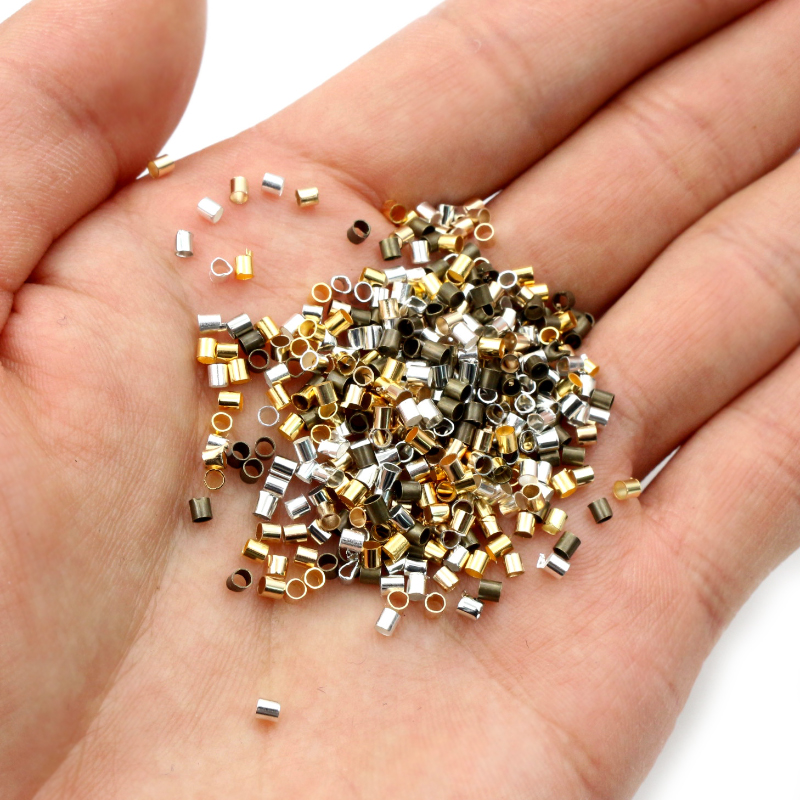 500pcs 1.5 2.0mm Or Argent Couleur Tube Crimp End Perles Bouchon Spacer Perles Pour Collier Fabrication de Bijoux DIY conclusions Fournitures