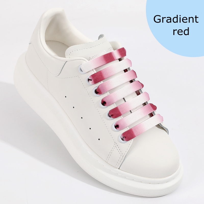 1 para tęczowe sznurowadła MCQ klasyczne codzienne białe buty płaskie sznurowadła precyzyjne tkactwo Unisex Gradient Shoelace: Gradient red / 100 cm