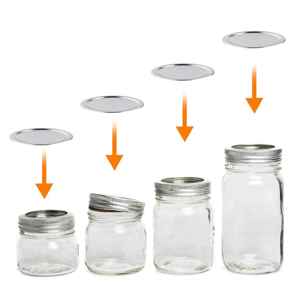70/86mm Mason Jar Lids with Discs Wide Mouth Canning Mug Glass Lid Stainless Steel Top Covers Rust Resistant Screw Bands Rings