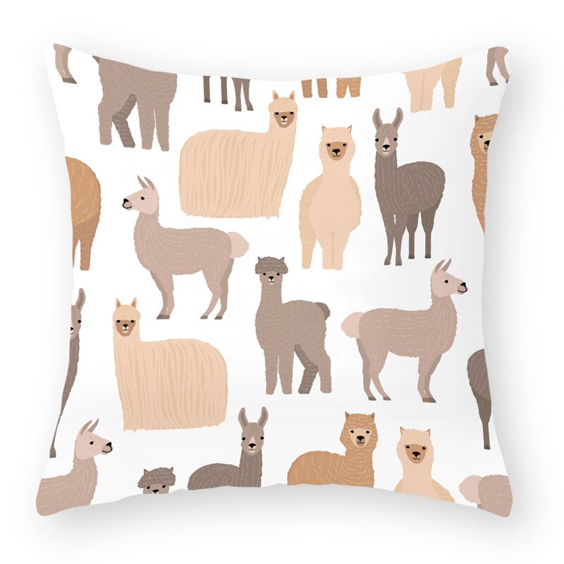 Cartoon Alpaca Dier Decoratieve Kussens Kussensloop Polyester Kussenhoes Sierkussen Sofa Decoratie Kussensloop 40853: 2BZ-40853-025
