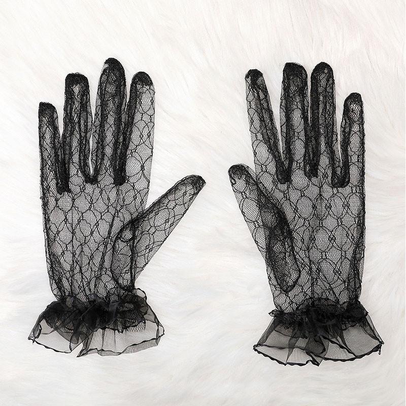 Ranmo Bruid Jurk Handschoenen Kant Korte Paragraaf Zwart Wit Wanten Charmante Dame Vrouwen Handschoen Met Vingers Bruiloft Accessoires: Black